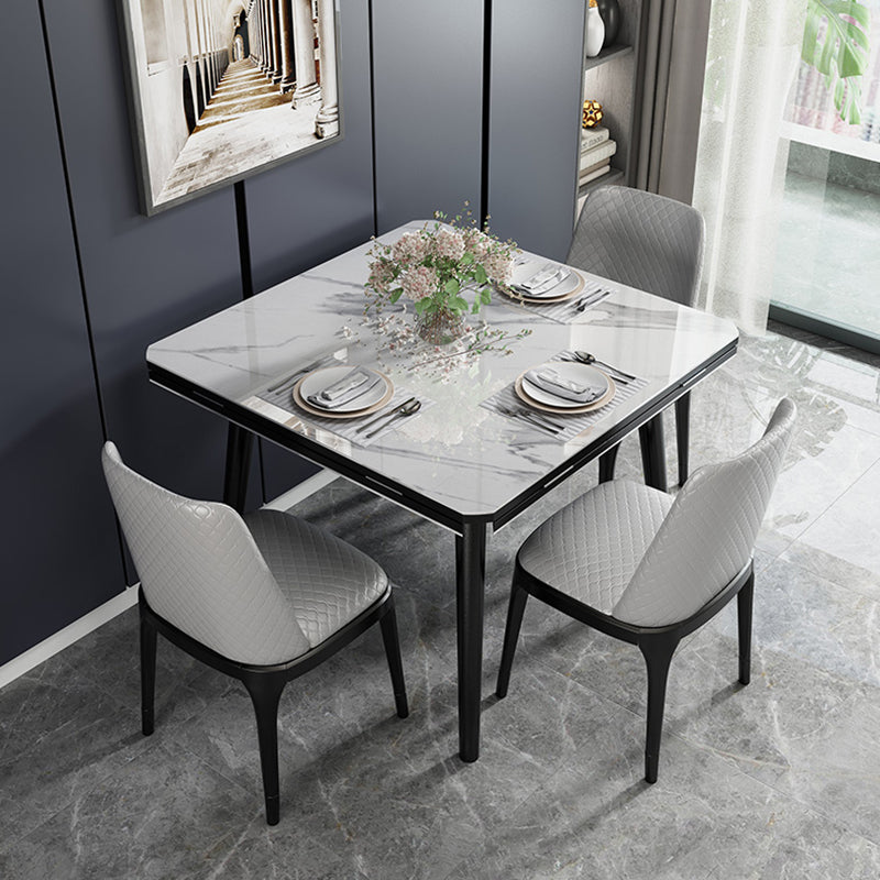 Table à manger de style industriel Table à abattant en pierre frittée avec 4 pieds