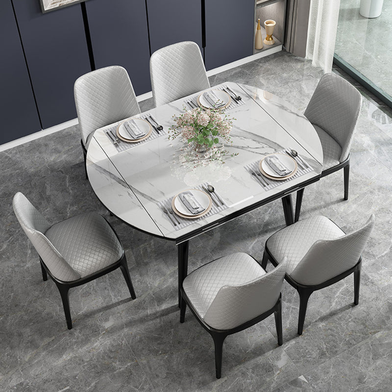 Table à manger de style industriel Table à abattant en pierre frittée avec 4 pieds