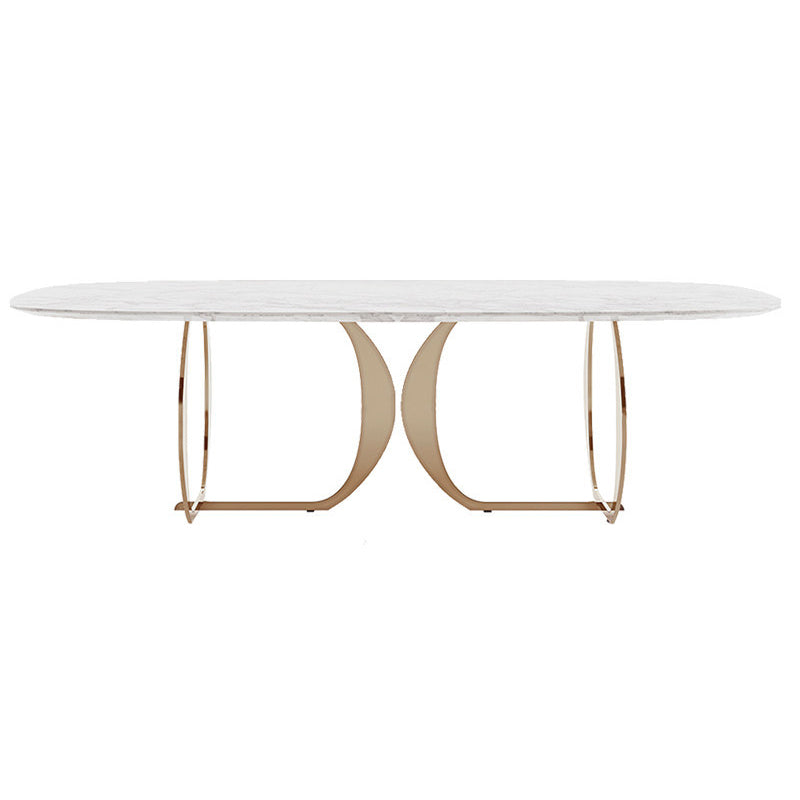 Mesa de comedor tradicional de lujo, mesa ovalada blanca con marco dorado
