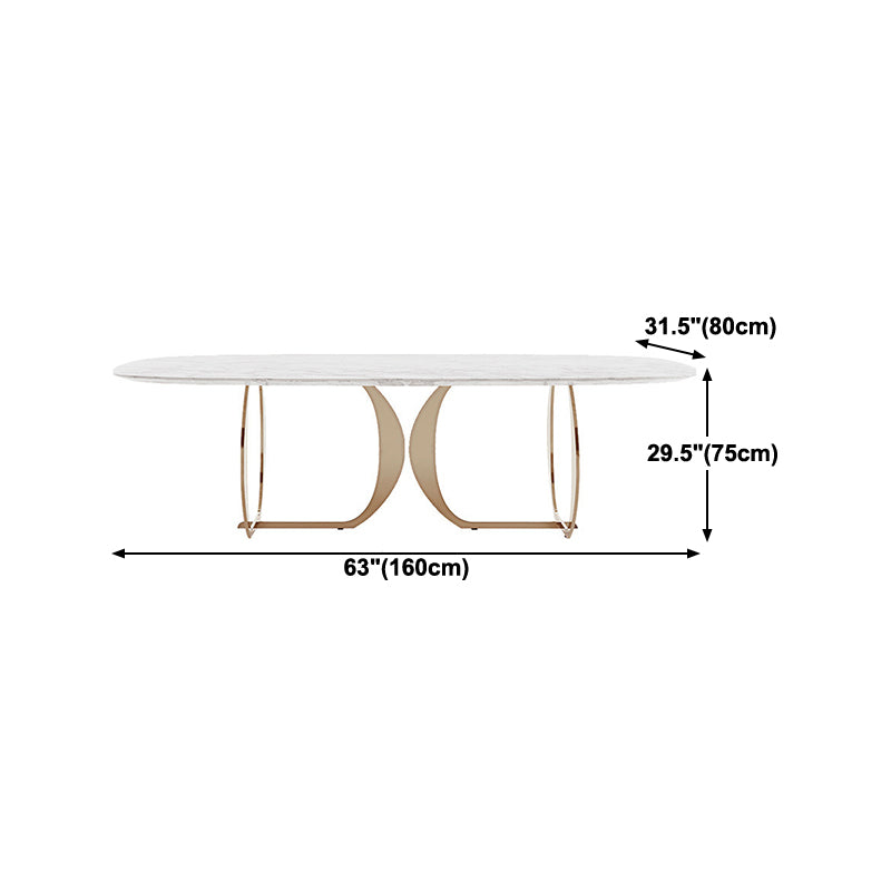 Mesa de comedor tradicional de lujo, mesa ovalada blanca con marco dorado