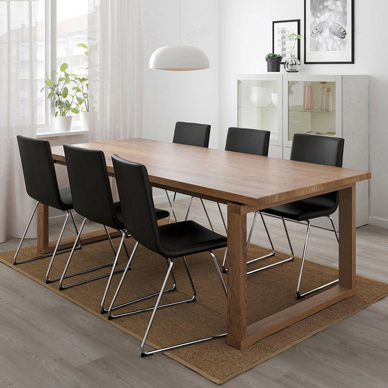 Mesa de comedor de madera rectangular mesa moderna de pino en marrón con pedestal doble