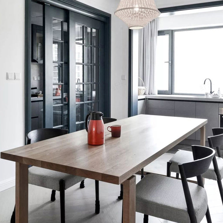 Mesa de comedor de madera rectangular mesa moderna de pino en marrón con pedestal doble