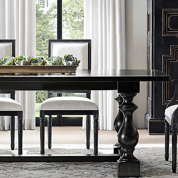Industrial Pine Wood Dining Table Rectangle Kitchen Table with Trestle Base