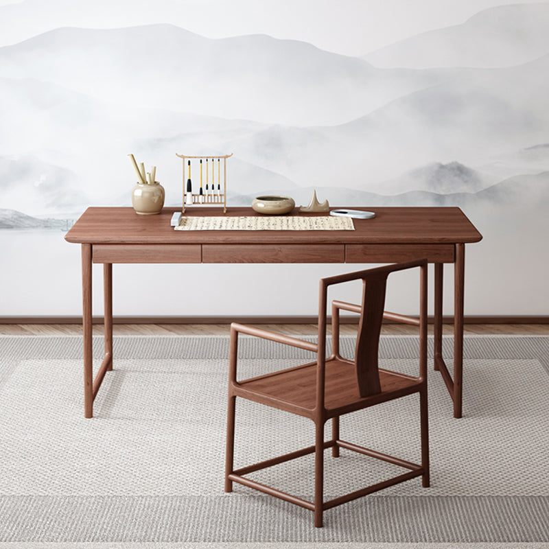 Industrial Ash Wood Dining Table Brown Rectangle Table with Double Pedestal