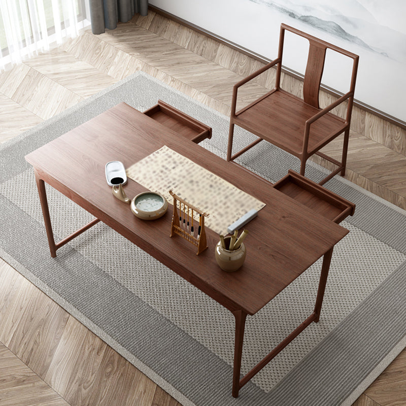 Industrial Ash Wood Dining Table Brown Rectangle Table with Double Pedestal