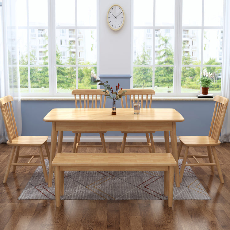 Industrial Rubber Wood Dining Table Rectangle Kitchen Table with 4 Legs