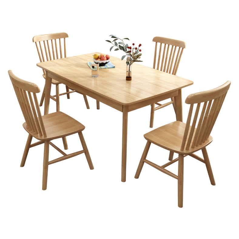 Industrial Rubber Wood Dining Table Rectangle Kitchen Table with 4 Legs
