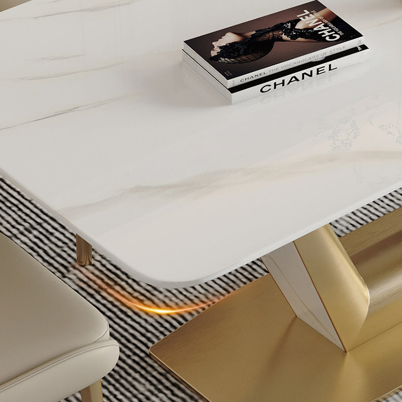 Traditional Luxury Rectangle Dining Site Table Stainless Steel Dinette Table