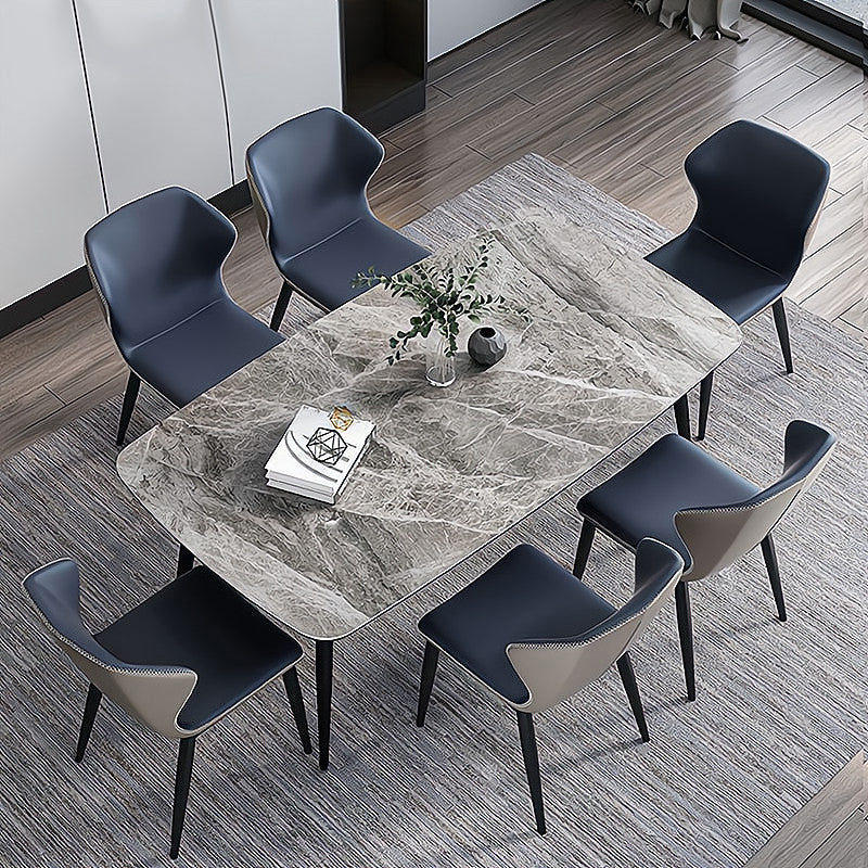 Sintered Stone Dining Table Industrial Style Black 4 Legs Base Rectangle Table for Dining Room