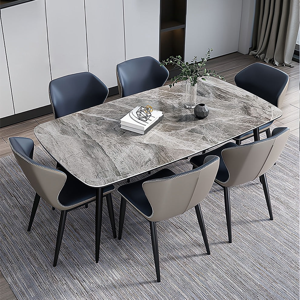 Sintered Stone Dining Table Industrial Style Black 4 Legs Base Rectangle Table for Dining Room