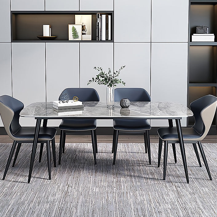 Sintered Stone Dining Table Industrial Style Black 4 Legs Base Rectangle Table for Dining Room