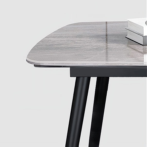 Sintered Stone Dining Table Industrial Style Black 4 Legs Base Rectangle Table for Dining Room