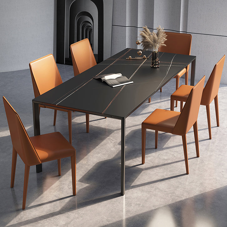 Gesinterde stenen eettafel industrieel zwart 4 poten basis rechthoektafel voor thuis