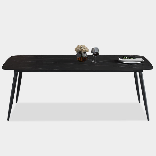 Mesa de comedor de piedra sinterizada 4 Piernas Mesa de rectángulo de base de acero de carbono negro para el hogar