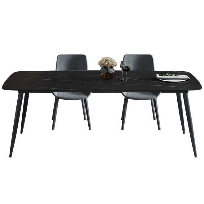 Mesa de comedor de piedra sinterizada 4 Piernas Mesa de rectángulo de base de acero de carbono negro para el hogar