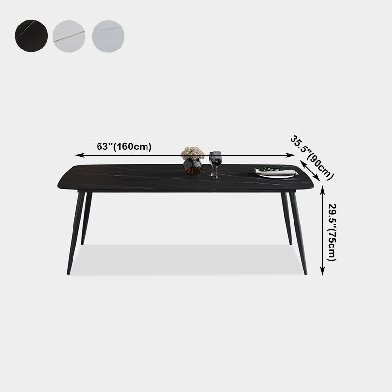 Mesa de comedor de piedra sinterizada 4 Piernas Mesa de rectángulo de base de acero de carbono negro para el hogar