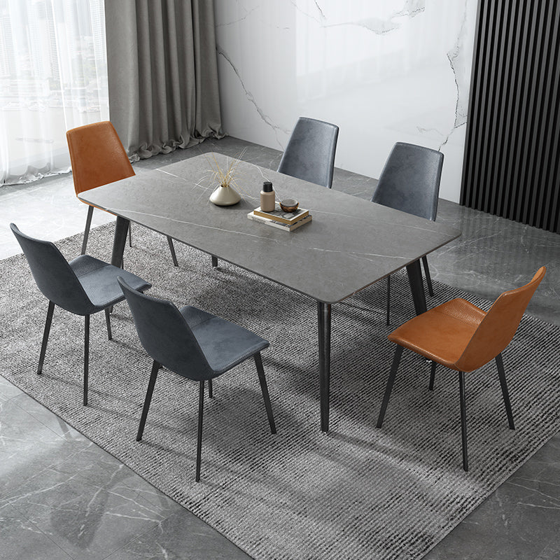 Mesa rectangular de piedra sinterizada industrial con base de acero al carbono negro de 4 patas para el hogar