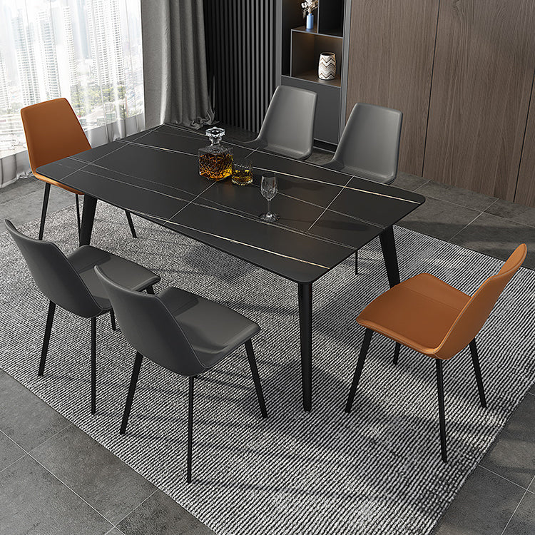 Mesa rectangular de piedra sinterizada industrial con base de acero al carbono negro de 4 patas para el hogar