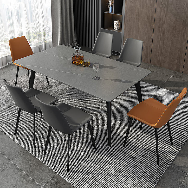 Mesa rectangular de piedra sinterizada industrial con base de acero al carbono negro de 4 patas para el hogar
