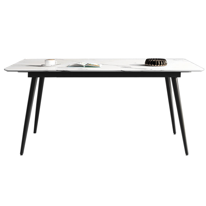 Mesa rectangular de piedra sinterizada industrial con base de acero al carbono negro de 4 patas para el hogar