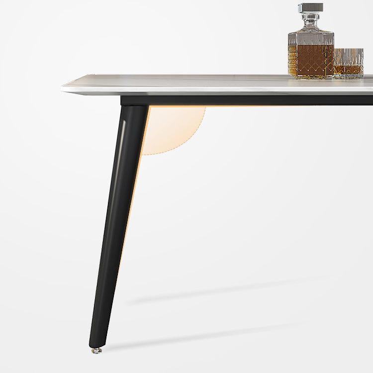 Mesa rectangular de piedra sinterizada industrial con base de acero al carbono negro de 4 patas para el hogar