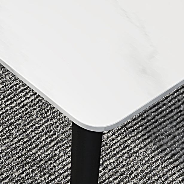 Mesa rectangular de piedra sinterizada industrial con base de acero al carbono negro de 4 patas para el hogar