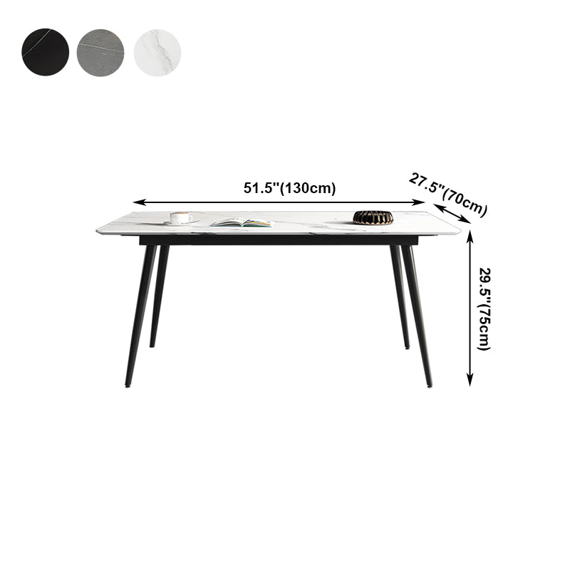 Mesa rectangular de piedra sinterizada industrial con base de acero al carbono negro de 4 patas para el hogar