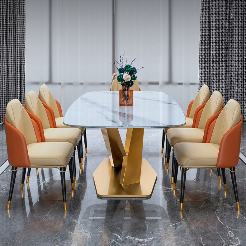 Luxury Home Sintered Stone Table Rectangle Table with Gold Pedestal Base