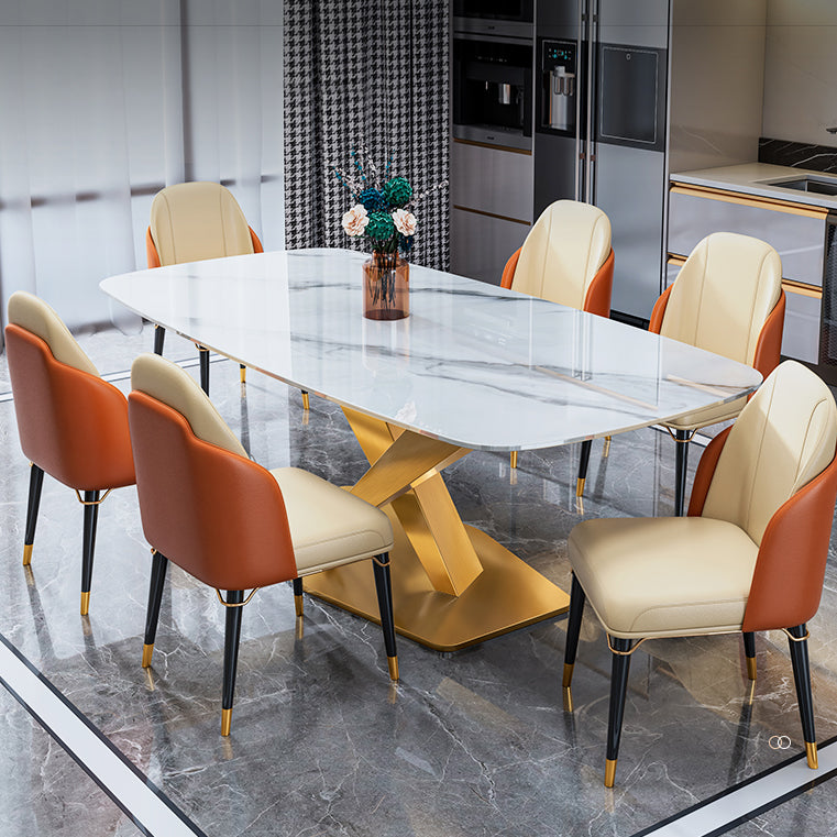 Luxury Home Sintered Stone Table Rectangle Table with Gold Pedestal Base