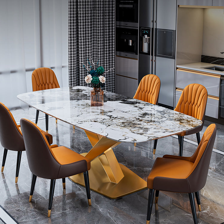 Luxury Home Sintered Stone Table Rectangle Table with Gold Pedestal Base