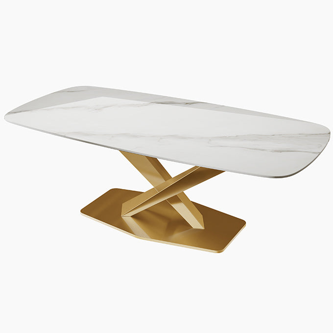 Luxury Home Sintered Stone Table Rectangle Table with Gold Pedestal Base