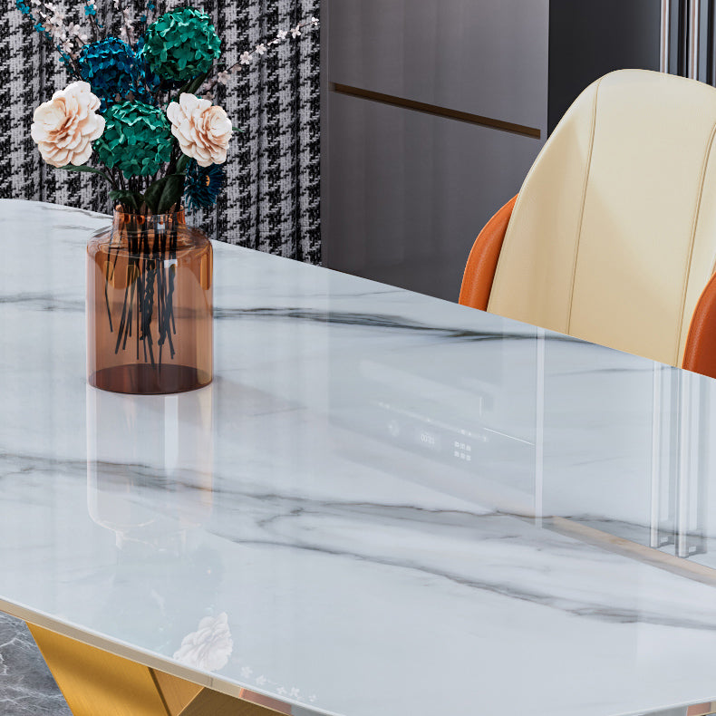 Luxury Home Sintered Stone Table Rectangle Table with Gold Pedestal Base