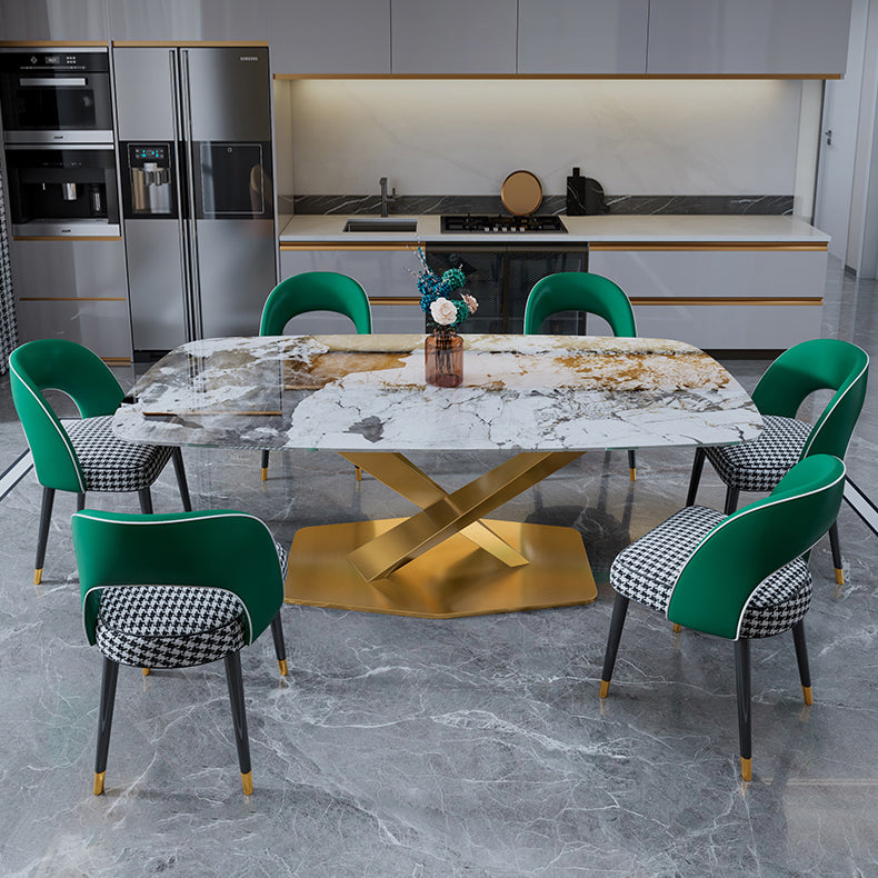 Luxury Home Sintered Stone Table Rectangle Table with Gold Pedestal Base