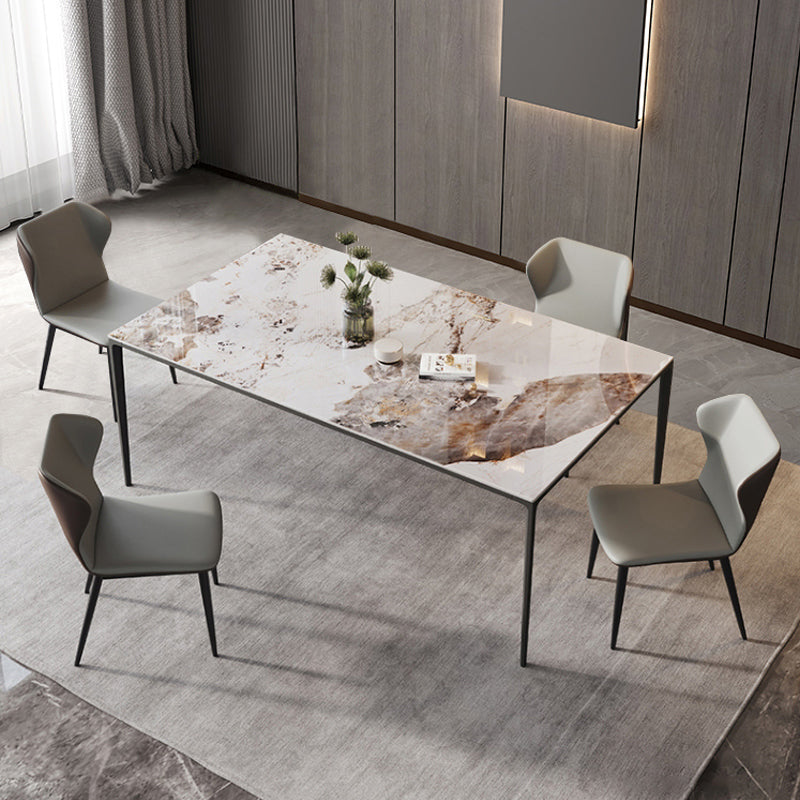 Mesa de piedra sinterizada de estilo industrial, mesa rectangular con base negra de 4 patas para el hogar