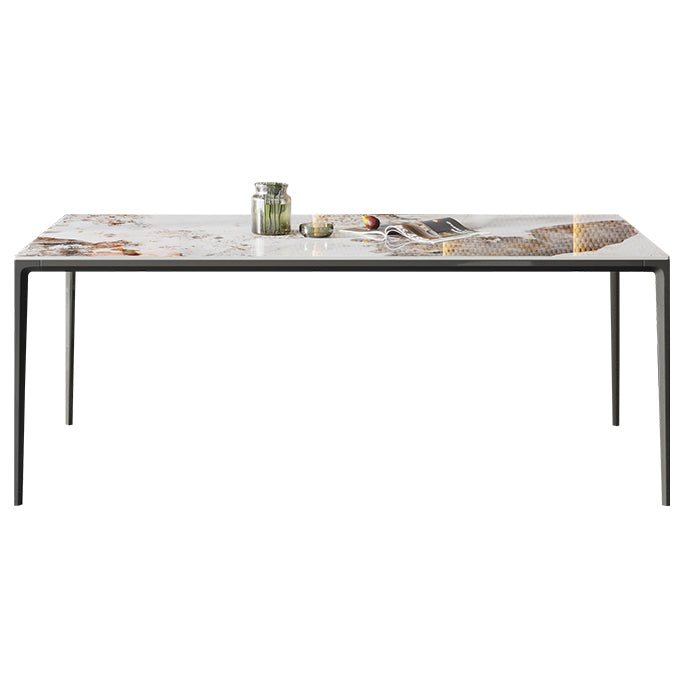 Mesa de piedra sinterizada de estilo industrial, mesa rectangular con base negra de 4 patas para el hogar