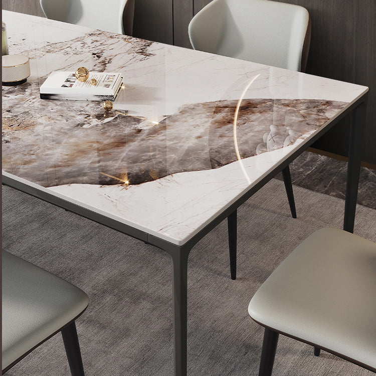 Mesa de piedra sinterizada de estilo industrial, mesa rectangular con base negra de 4 patas para el hogar