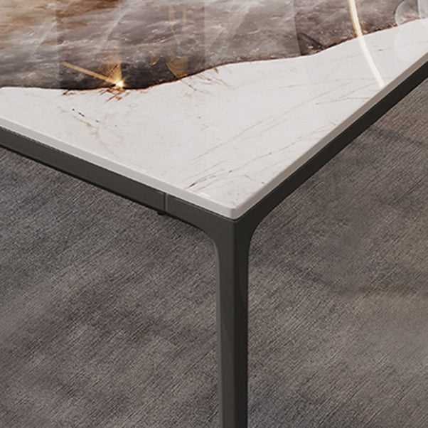 Mesa de piedra sinterizada de estilo industrial, mesa rectangular con base negra de 4 patas para el hogar