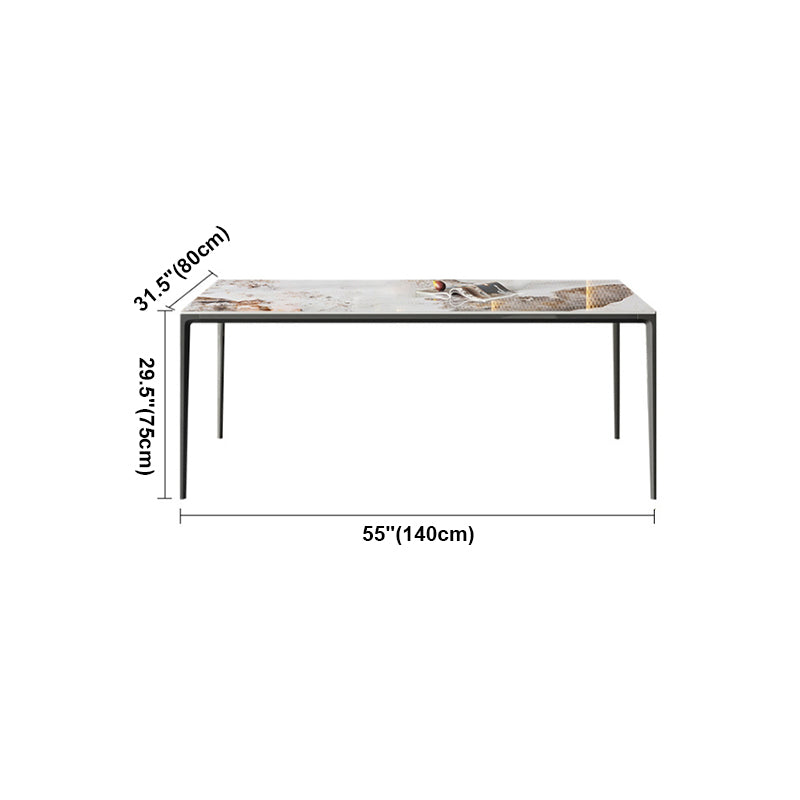 Mesa de piedra sinterizada de estilo industrial, mesa rectangular con base negra de 4 patas para el hogar
