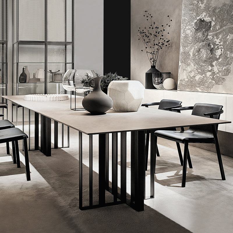 Industriële stijl gesinterde stenen tafel metaalachtige dubbele voetstuk Basis rechthoektafel