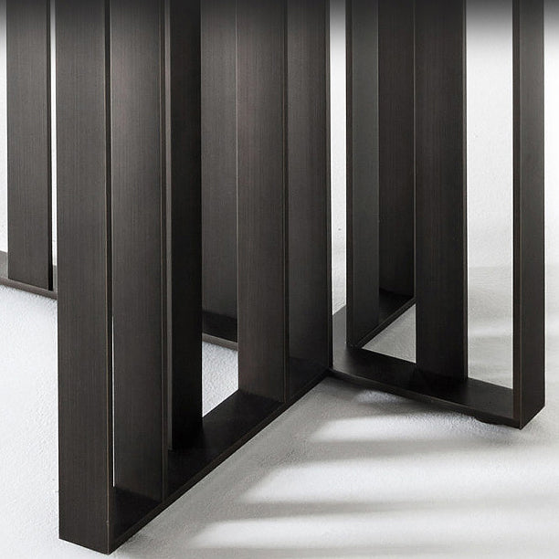 Industriële stijl gesinterde stenen tafel metaalachtige dubbele voetstuk Basis rechthoektafel