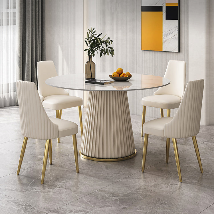 Round Traditional Luxury Dining Table White Sintered Stone Table with White Pedestal Base