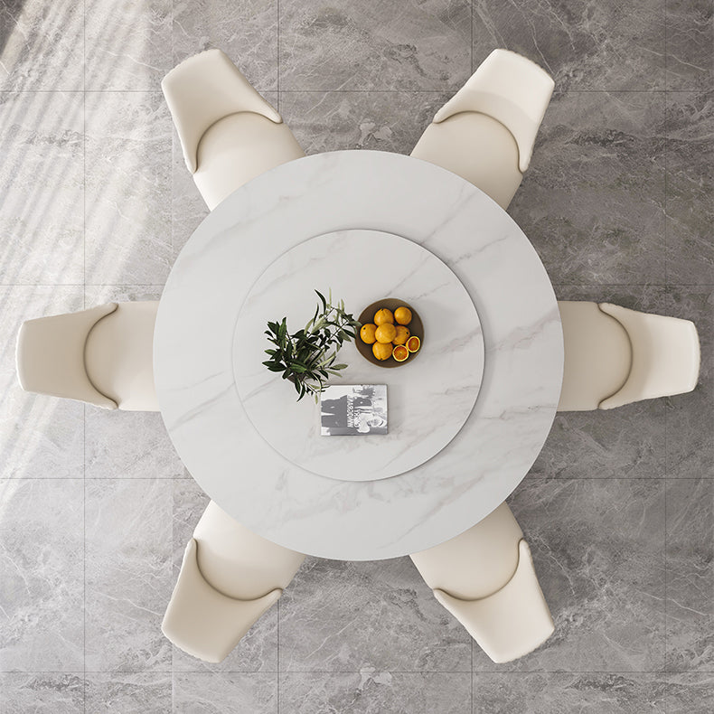 Round Traditional Luxury Dining Table White Sintered Stone Table with White Pedestal Base