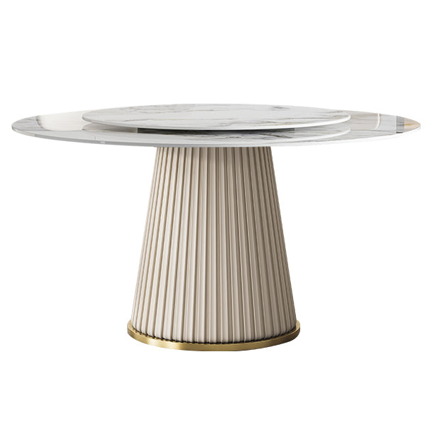 Round Traditional Luxury Dining Table White Sintered Stone Table with White Pedestal Base