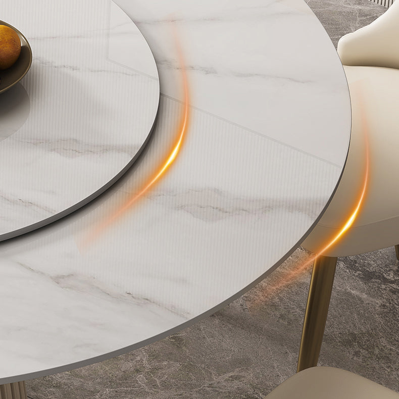 Round Traditional Luxury Dining Table White Sintered Stone Table with White Pedestal Base