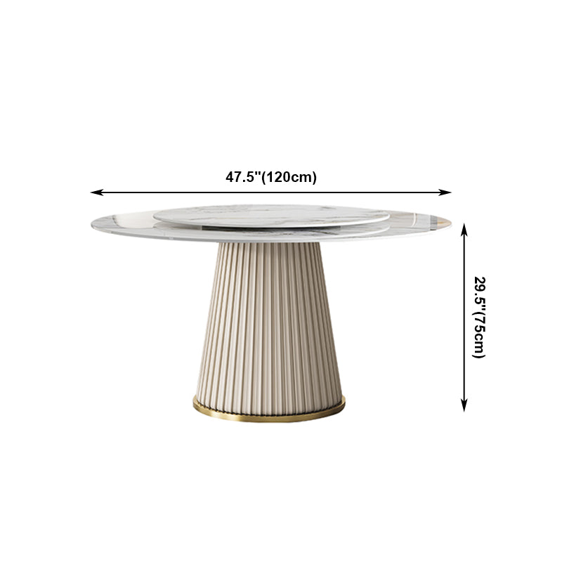 Round Traditional Luxury Dining Table White Sintered Stone Table with White Pedestal Base