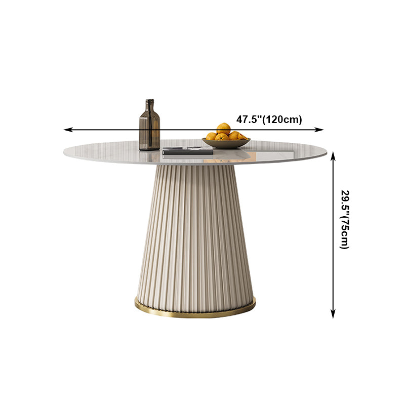 Round Traditional Luxury Dining Table White Sintered Stone Table with White Pedestal Base