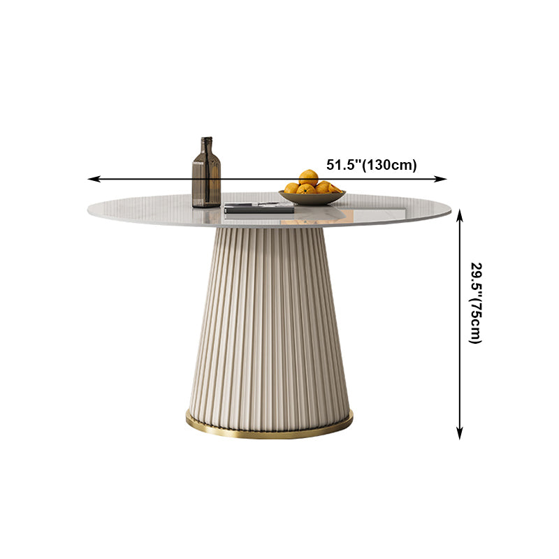 Round Traditional Luxury Dining Table White Sintered Stone Table with White Pedestal Base