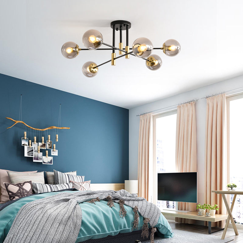 Modern Nordic Globe Semi Flush Mount Electroplate Iron Ceiling Light with Glass Shade