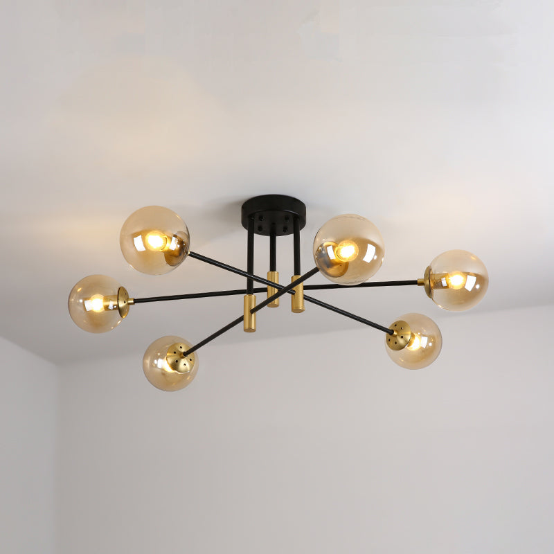 Modern Nordic Globe Semi Flush Mount Electroplate Iron Ceiling Light with Glass Shade