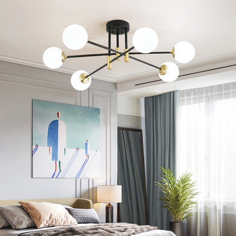 Modern Nordic Globe Semi Flush Mount Electroplate Iron Ceiling Light with Glass Shade